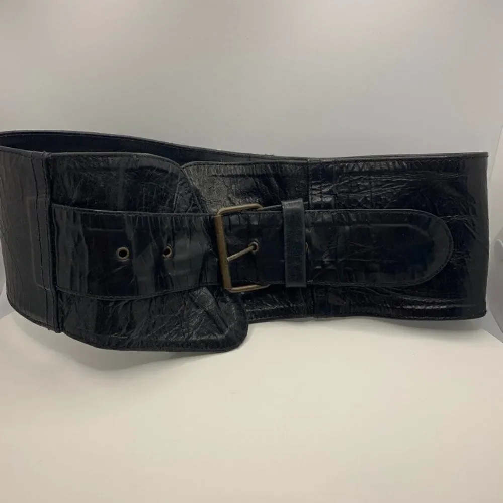 Jocasi London Vintage 80's Gator Print Wide Black Belt